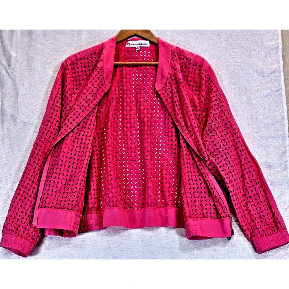 G by Giuliana Rancic Women's Pink Cutout Eyelet Design Jacket 100% Cotton Sz 2XL - Picture 3 of 7